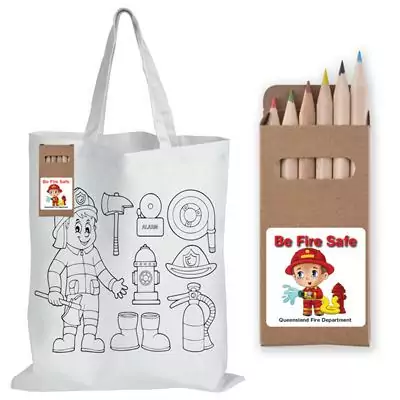 Colouring Short Handle Cotton Bag & Pencils