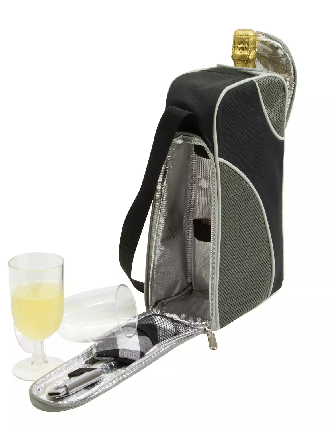 Wine Bag 2 Person With Wine Glasses , Napkins And Opener