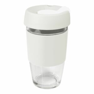 Glass Genova 350Ml Coffee Cup With Silicon Lid And Band