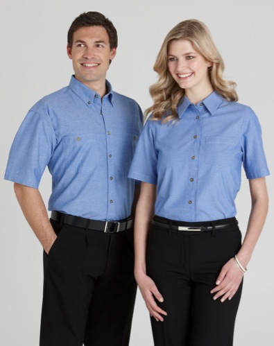 Ladies Wrinkle Free Chambray Short Sleeve Shirt