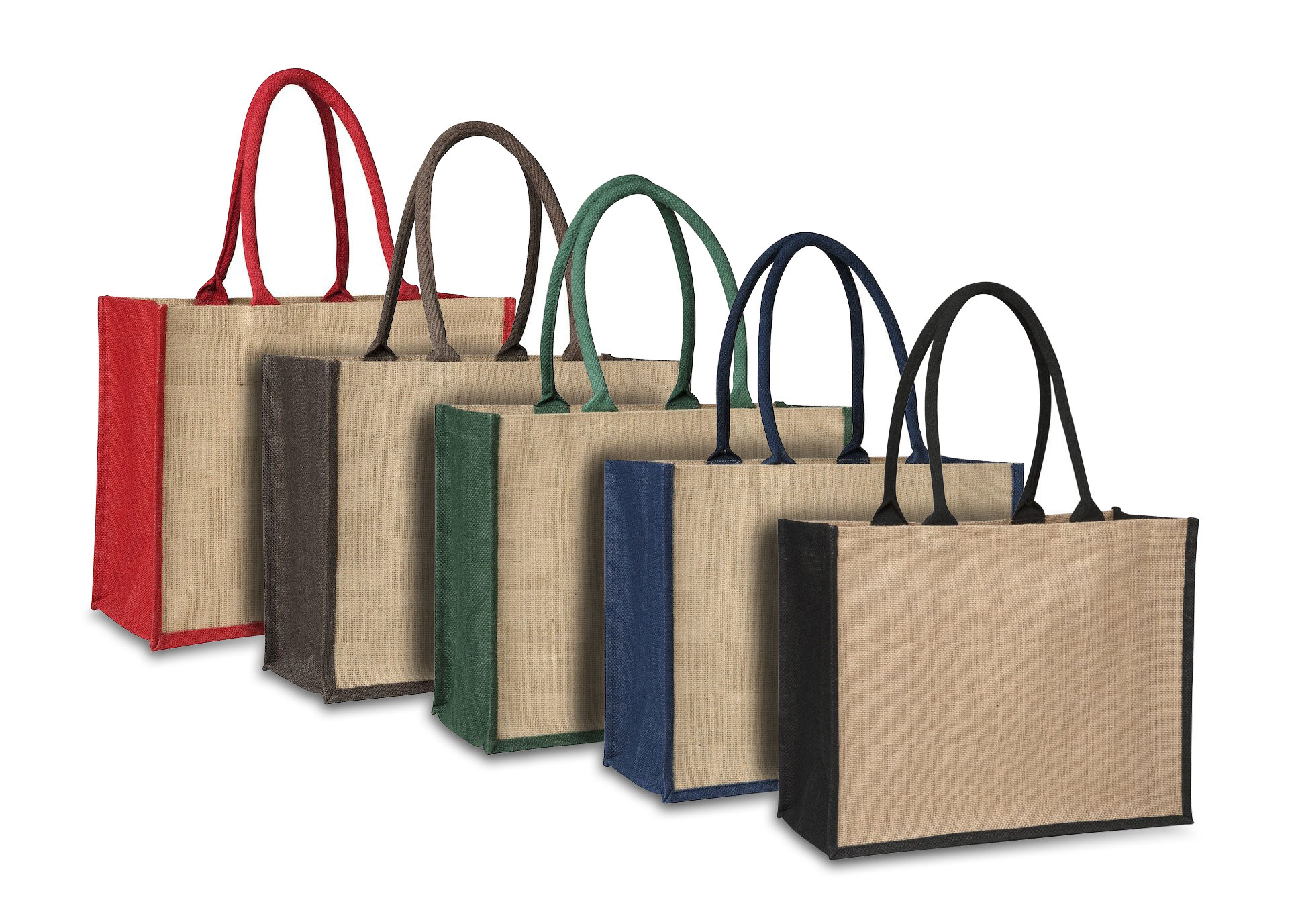 Laminated Jute Supermarket Bag With Coloured Handles And Gussets