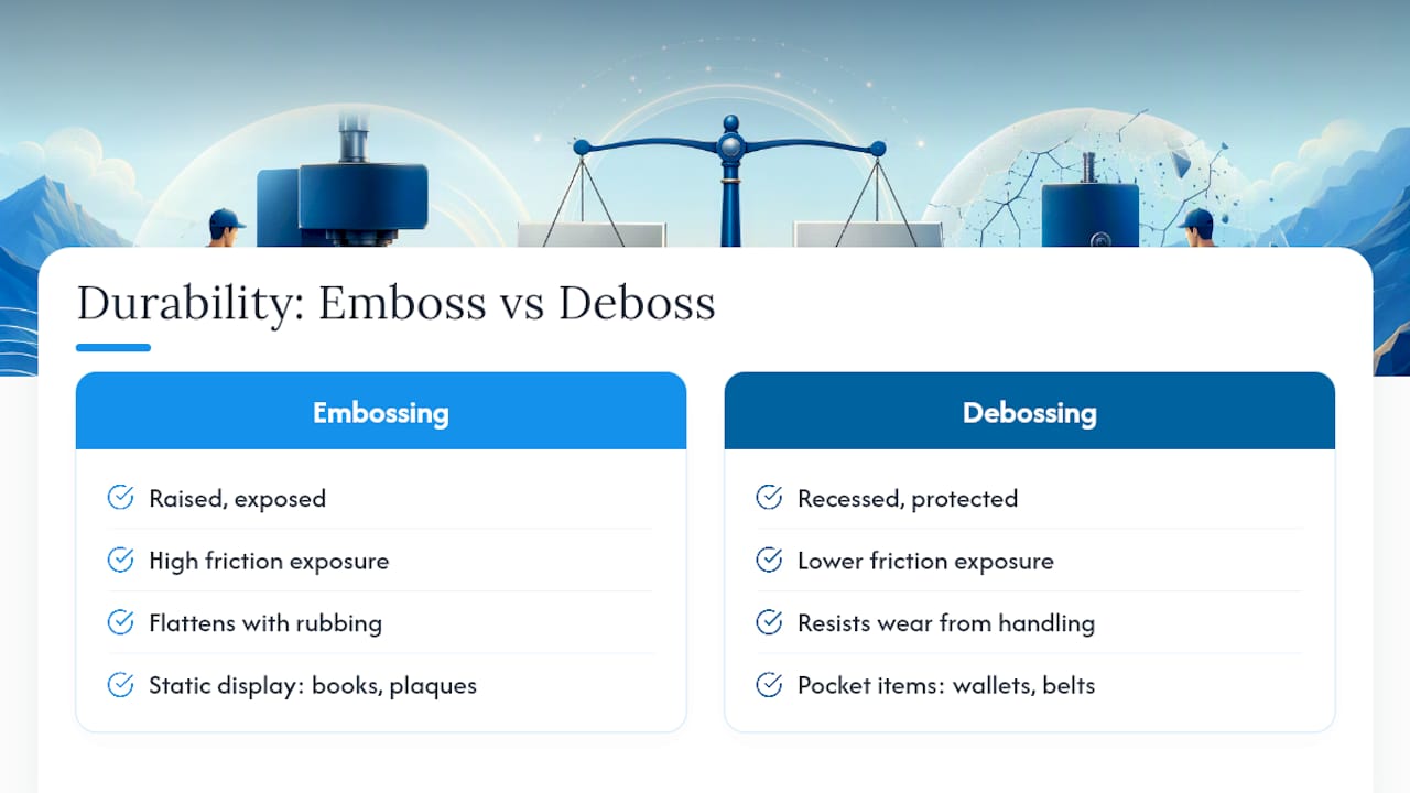 Embossing versus debossing durability comparison