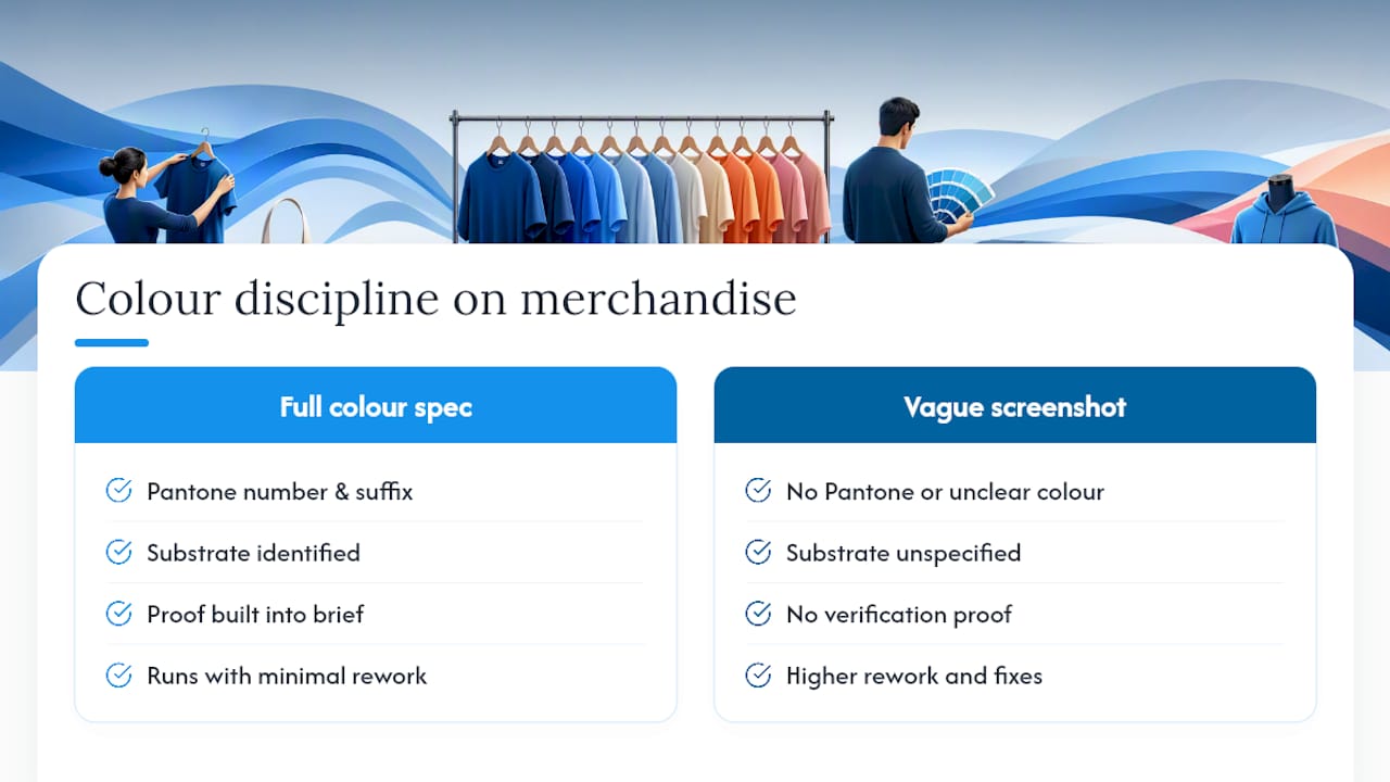 Why colour discipline matters more on merchandise than anywhere else — overview diagram