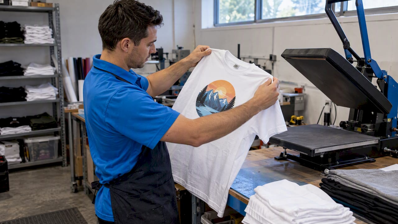 Technician checking a printed garment proof