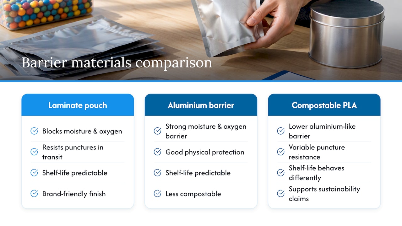 Materials, barrier properties and shelf-life considerations — overview diagram