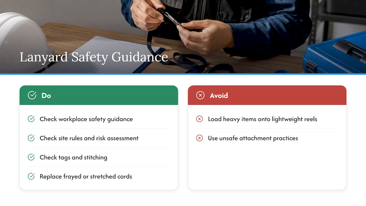 Safety notes and workplace guidance for lanyards and attachments — overview diagram
