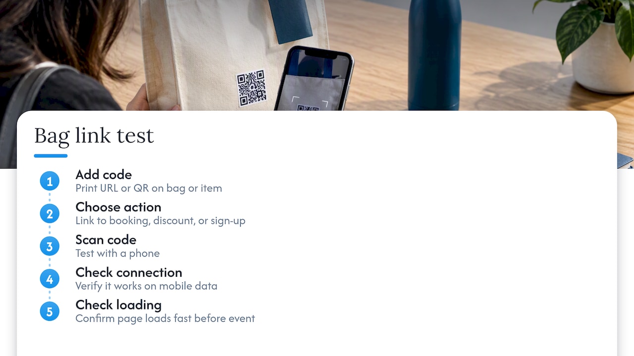 Steps for testing an event gift bag QR code